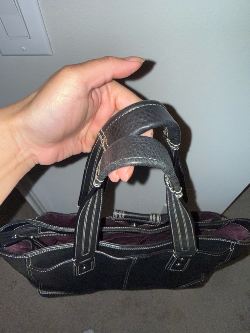 Coach Black Leather Tote with Turn-Lock Front Pocket - Picture 5 of 5